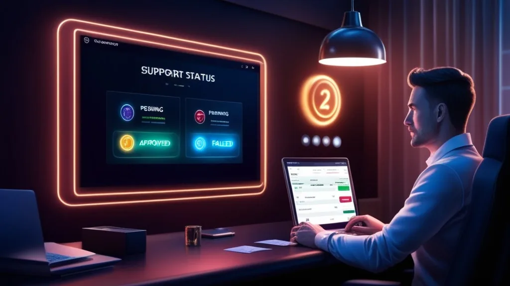 Casino transaction screen showing pending, approved, and failed payment statuses
