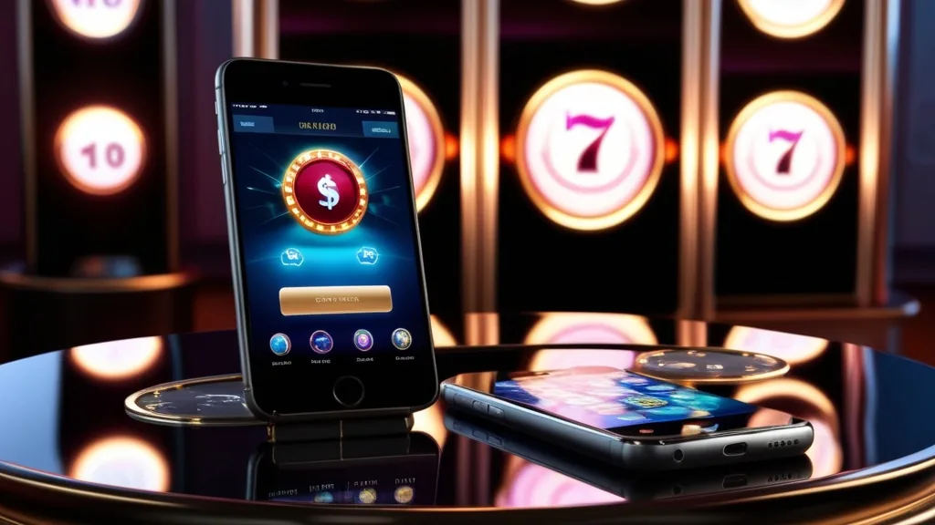 Android and iPhone showing a mobile casino app download screen in a dark setting