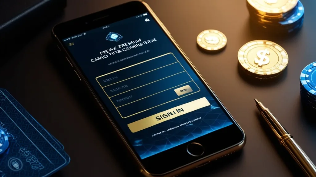 A smartphone login screen for a mobile casino app in a dark premium setting