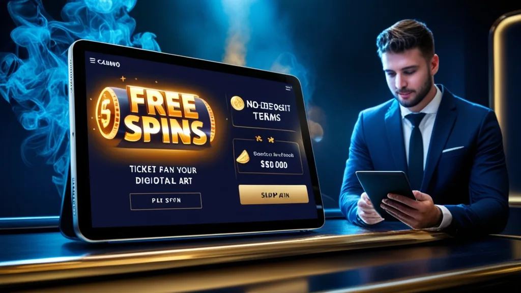 Casino player reviewing no-deposit bonus details on a tablet